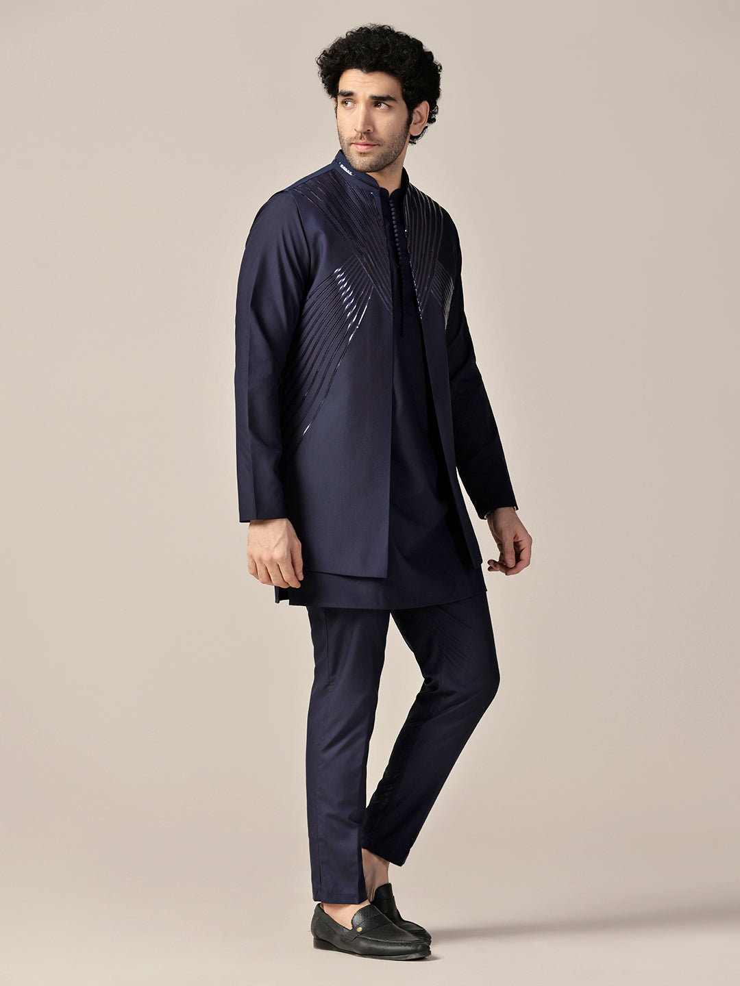 Kisah Men Blue Kurta Jacket Trouser Set - Distacart