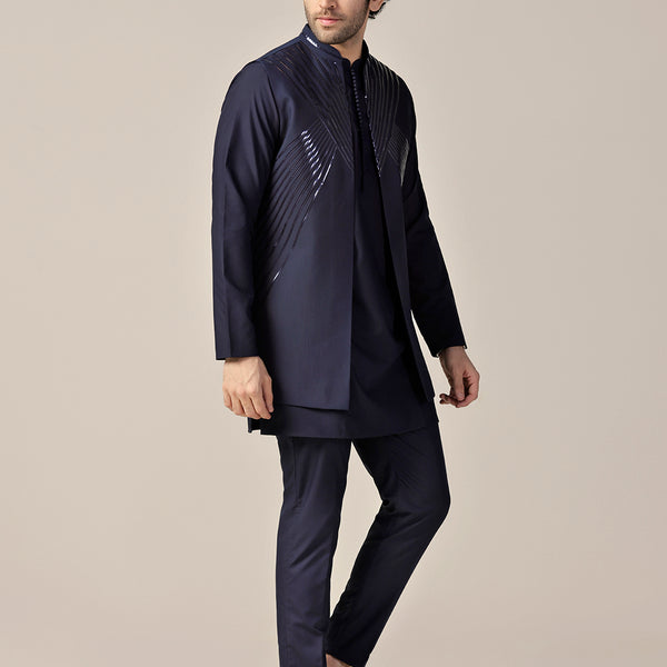 Kisah Men Blue Kurta Jacket Trouser Set - Distacart