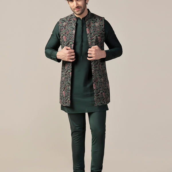 Kisah Men's Multi-Color Jacket with Green Kurta Churidar Set - Distacart