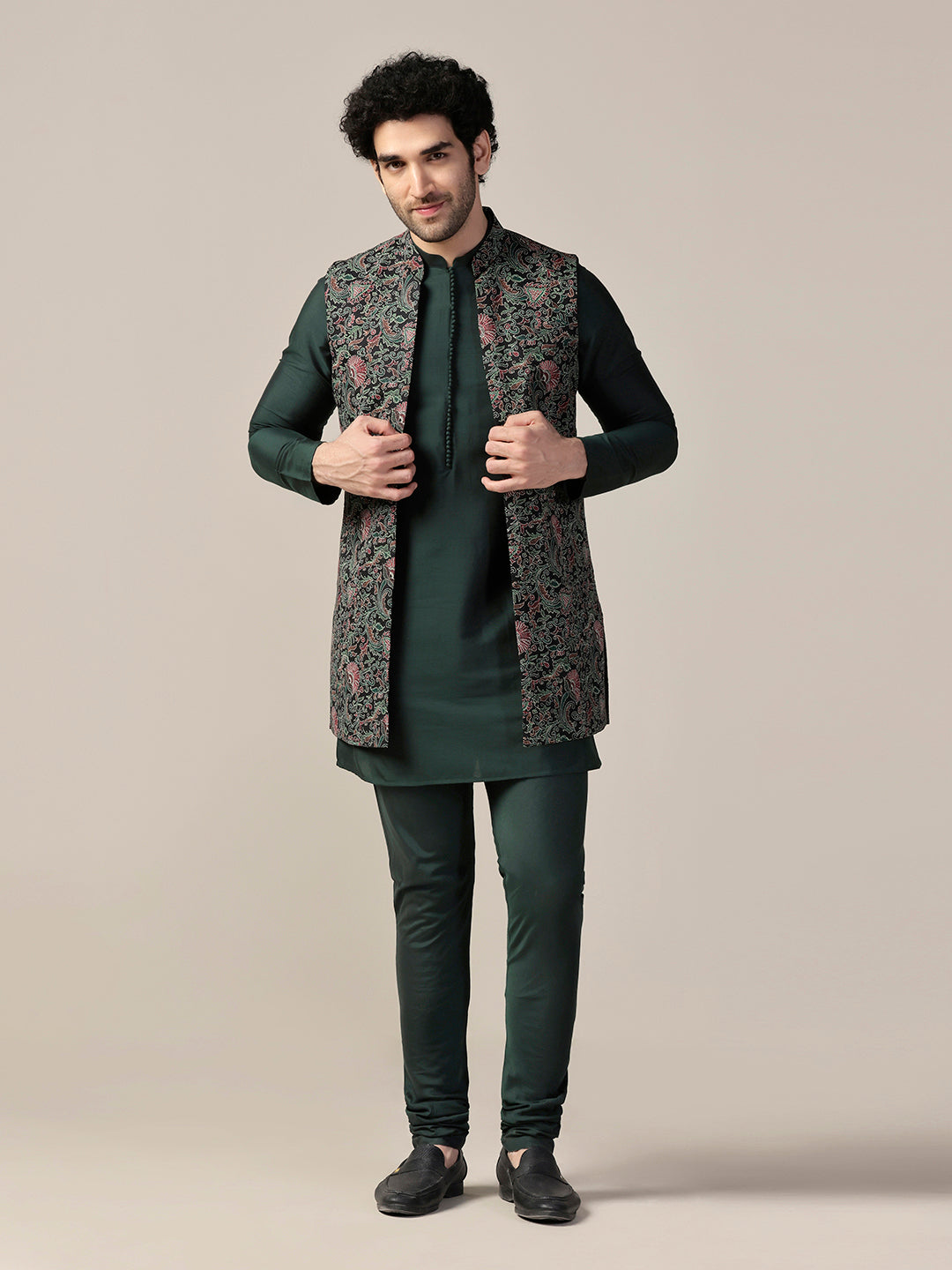 Kisah Men's Multi-Color Jacket with Green Kurta Churidar Set - Distacart