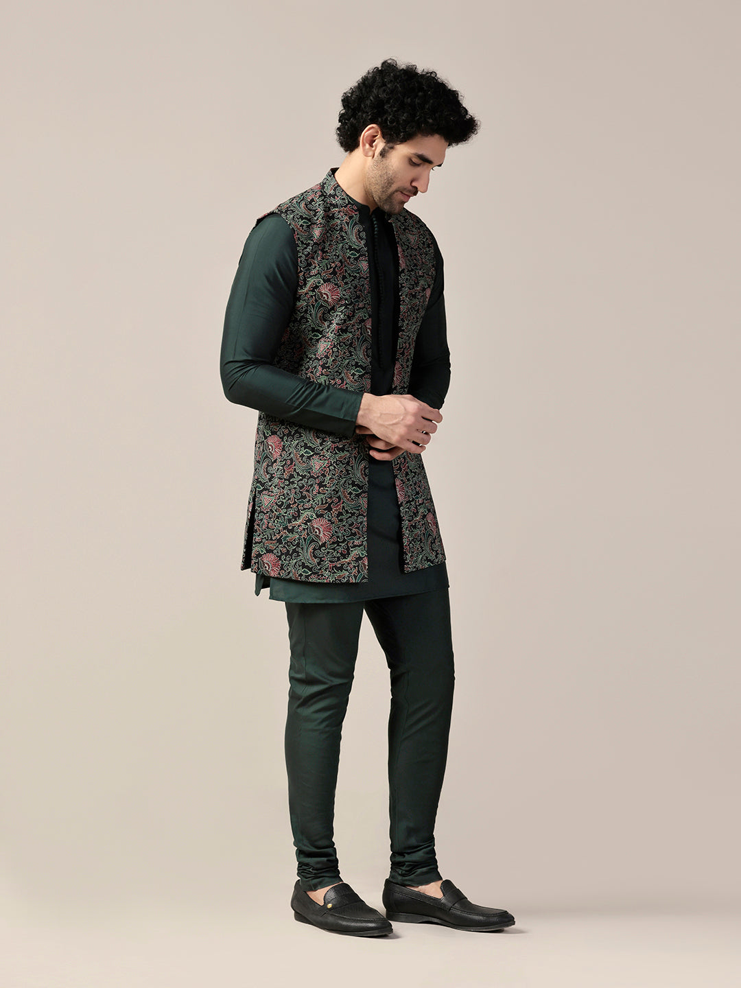 Kisah Men's Multi-Color Jacket with Green Kurta Churidar Set - Distacart