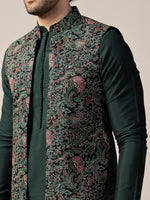 Thumbnail for Kisah Men's Multi-Color Jacket with Green Kurta Churidar Set
