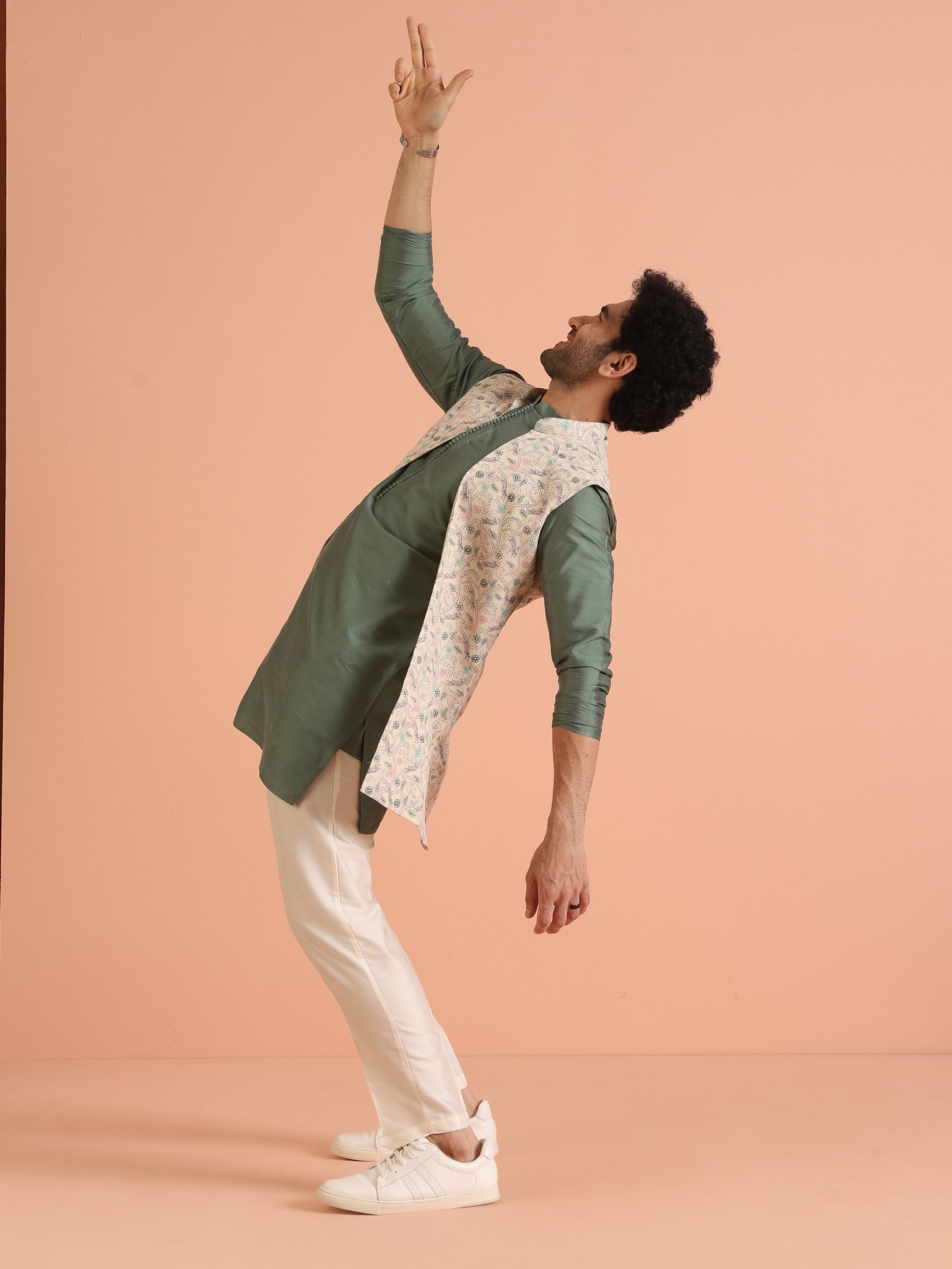 Kisah Men Multi Printed Kantha Print Kurta Jacket Trouser Set - Distacart