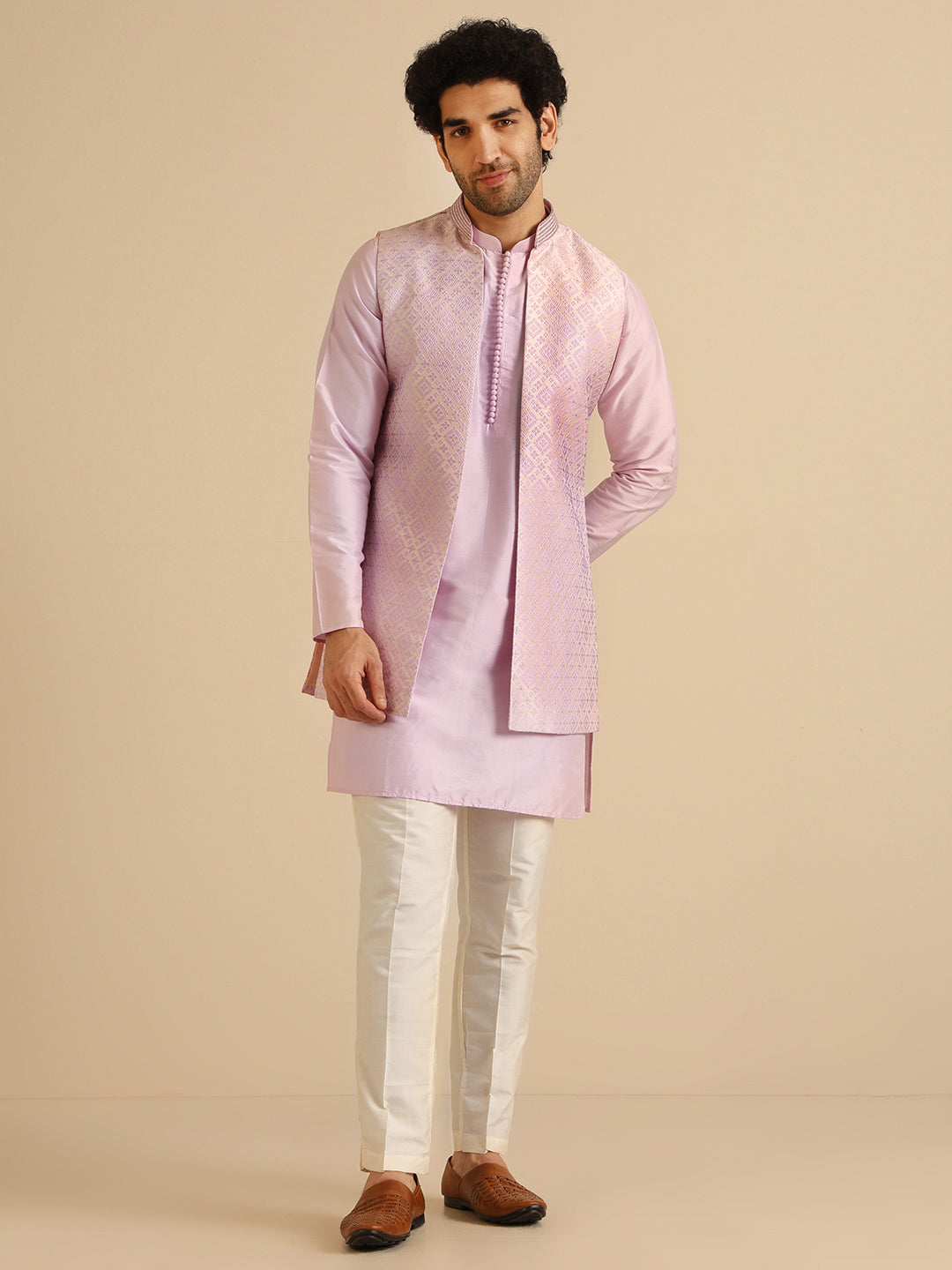 Kisah Men Lilac Textured Kurta Jacket Trouser Set - Distacart