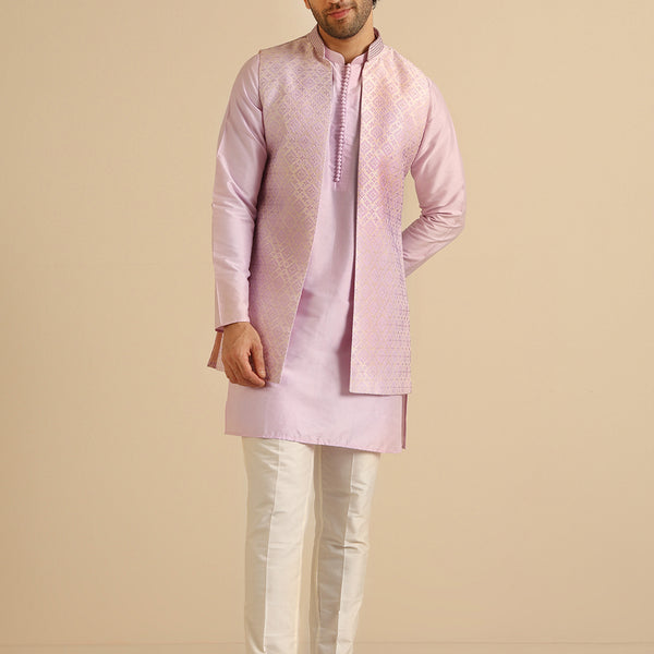Kisah Men Lilac Textured Kurta Jacket Trouser Set - Distacart