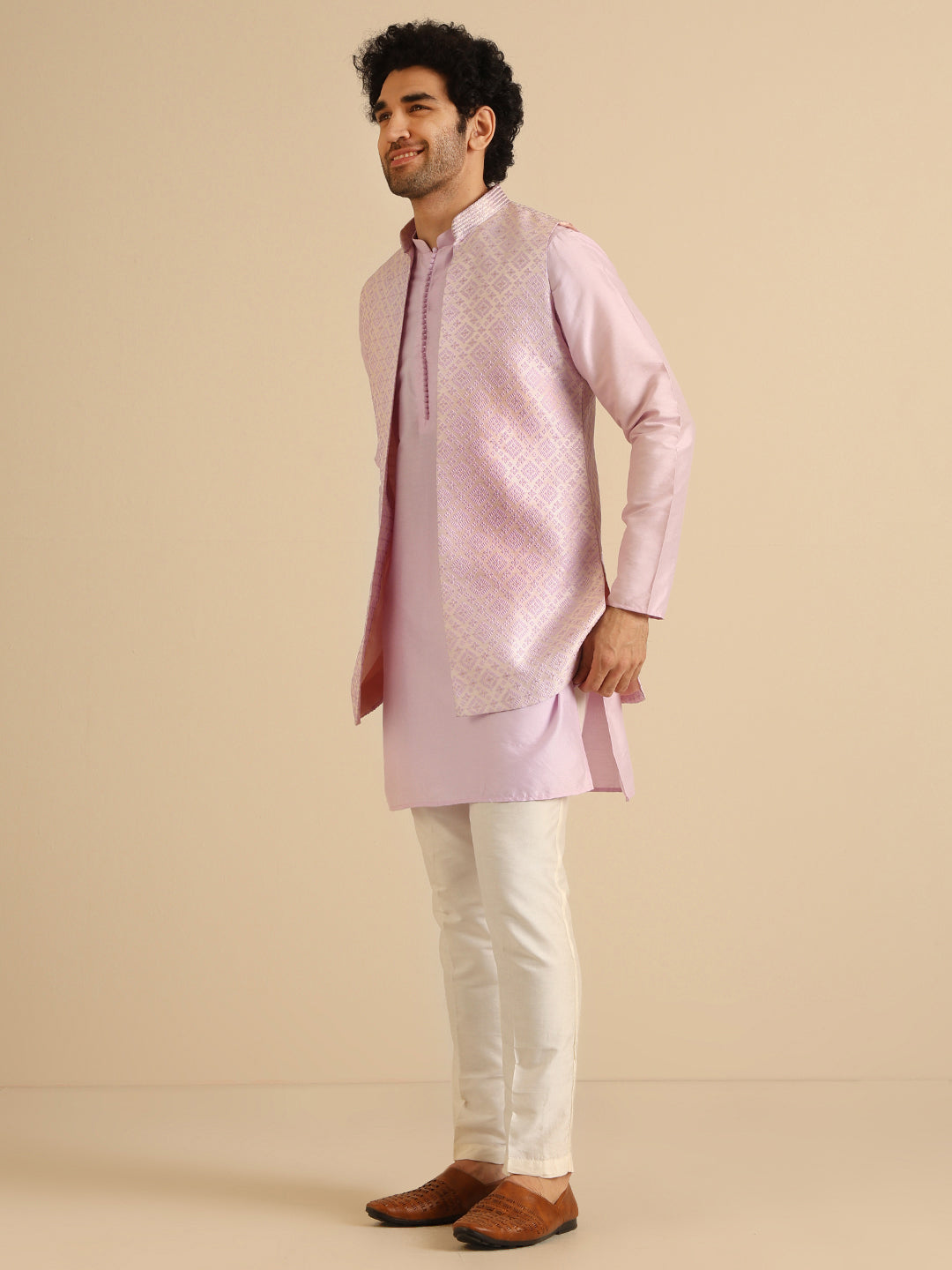 Kisah Men Lilac Textured Kurta Jacket Trouser Set - Distacart