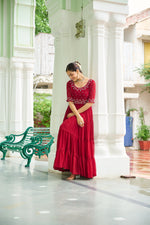 Thumbnail for Prazu Fashion Maroon Georgette Beads Embroidery-Work Designer Gown