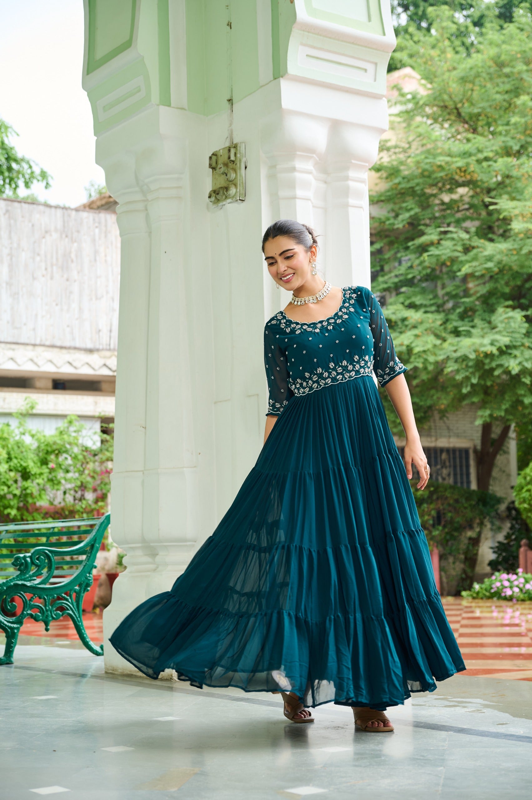 Prazu Fashion Rama Georgette Beads Embroidery-Work Designer Gown