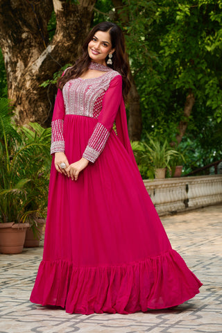 Prazu Fashion Pink Georgette With Embroidery Beads Sequins Work Gown