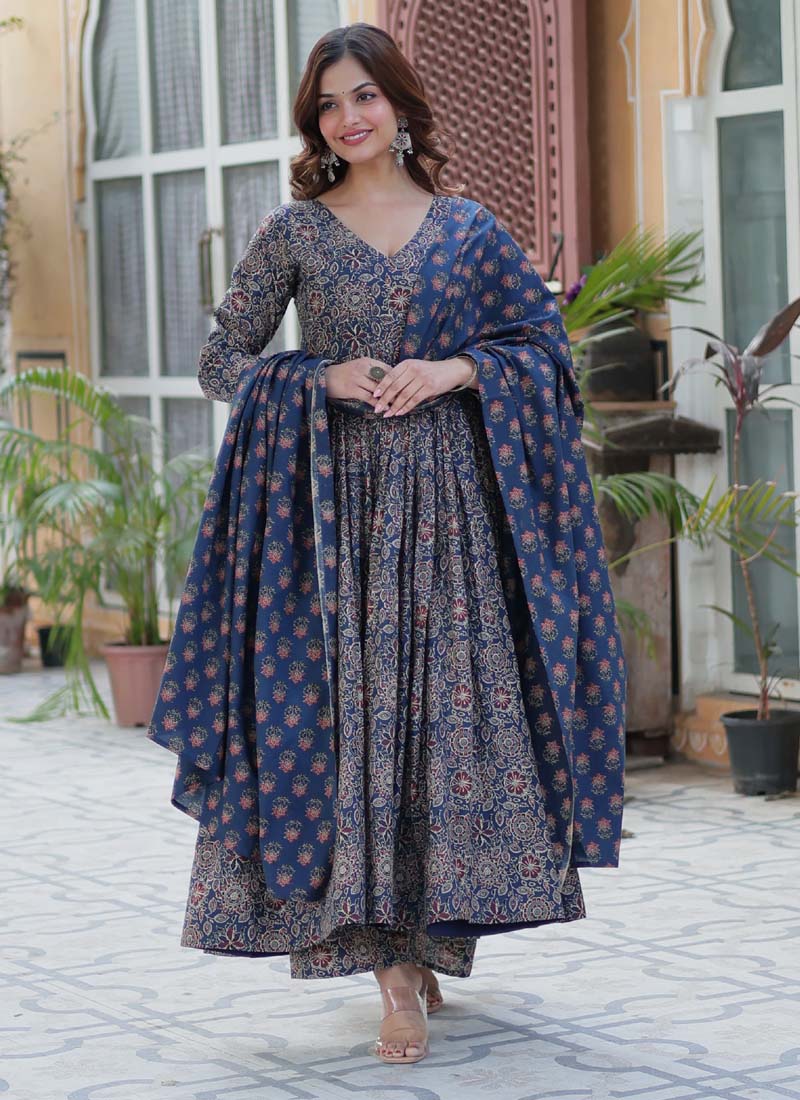 Prazu Fashion Blue Pure Cotton Designer Salwar Suit - Distacart