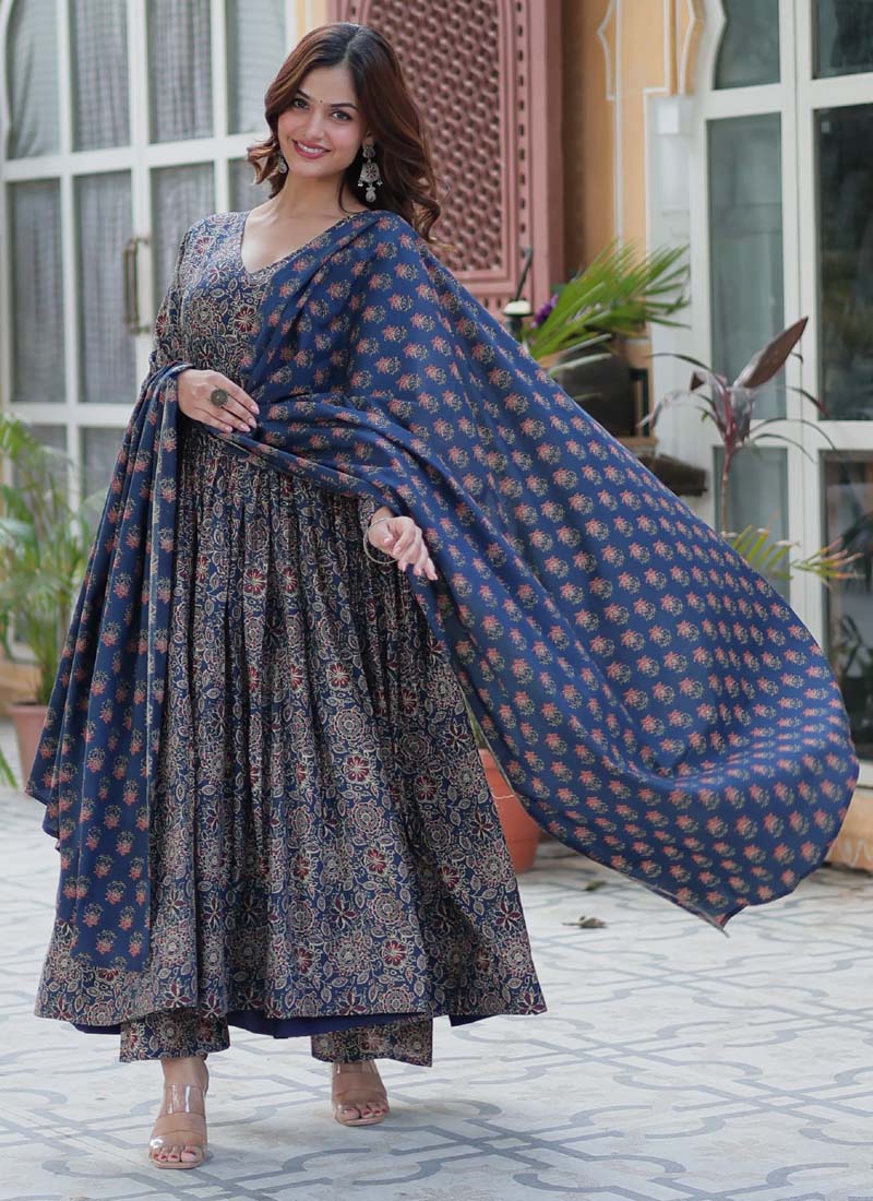 Prazu Fashion Blue Pure Cotton Designer Salwar Suit