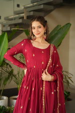 Thumbnail for Prazu Fashion Red Chinnon With Embroidery Zari Sequins Work Gown
