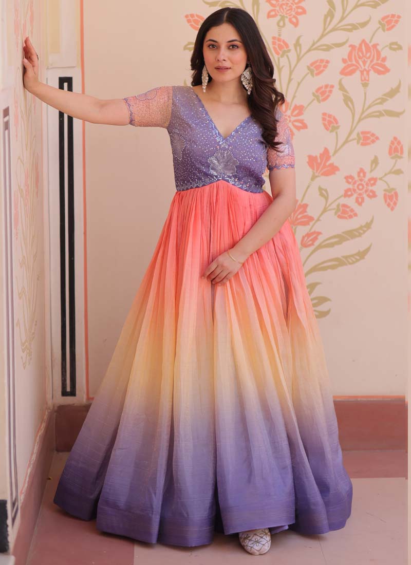 Prazu Fashion Multi Color Georgette Embroidered Gown
