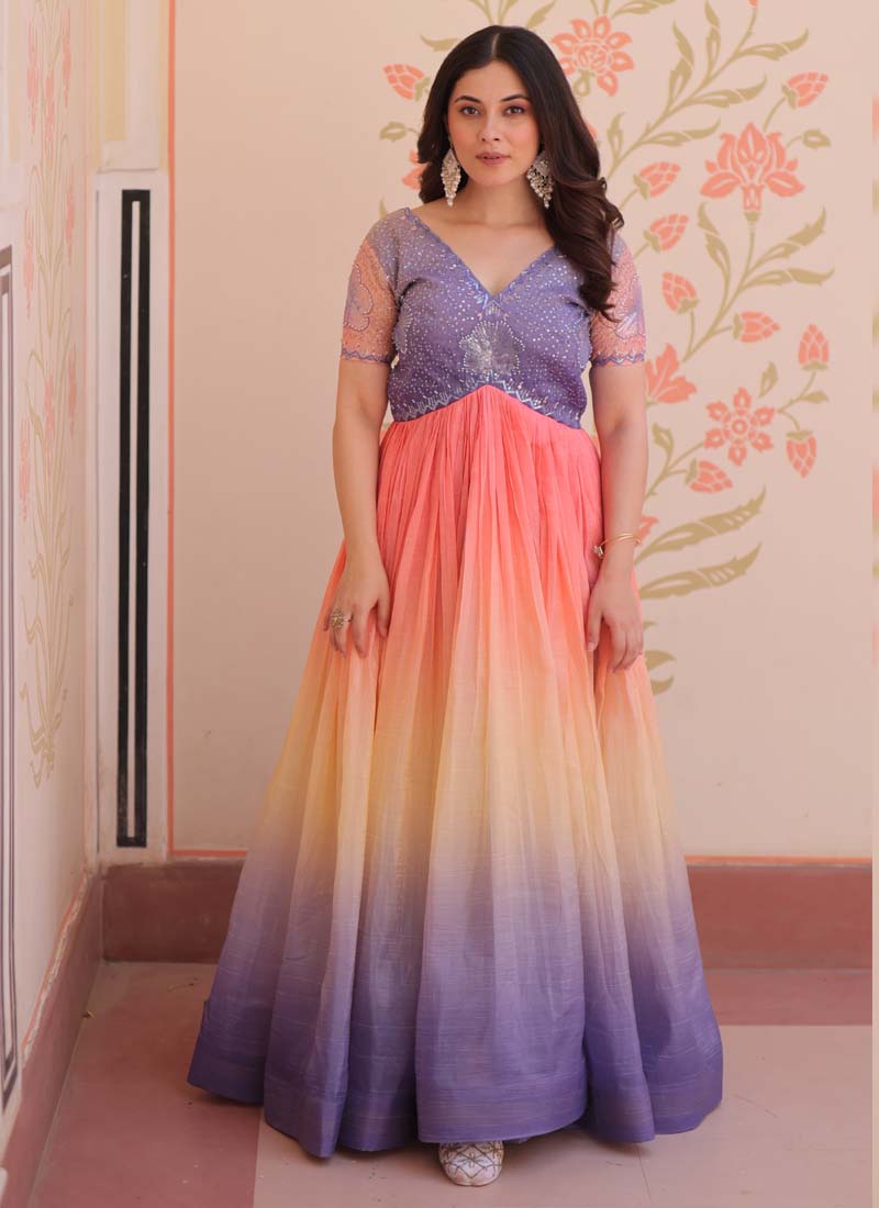 Prazu Fashion Multi Color Georgette Embroidered Gown - Distacart