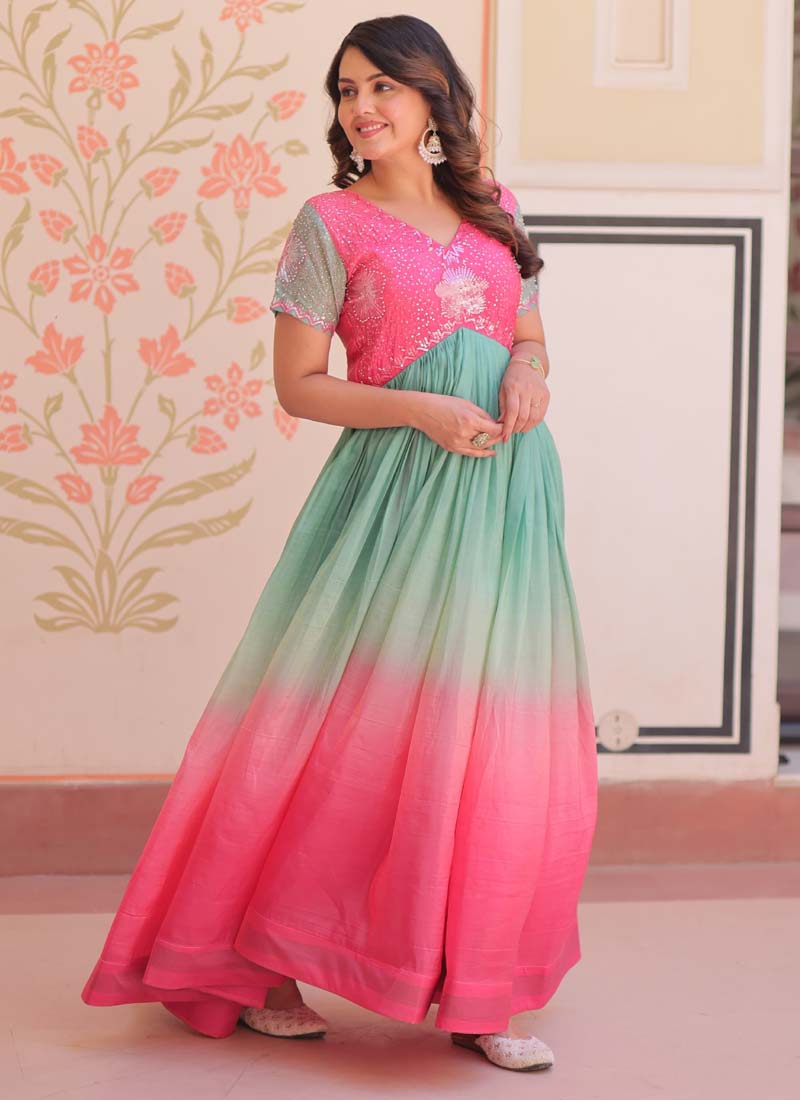 Prazu Fashion Multi Color Georgette Embroidered Gown