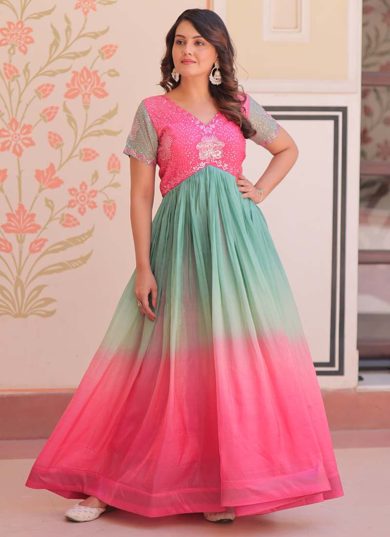 Prazu Fashion Multi Color Georgette Embroidered Gown - Distacart