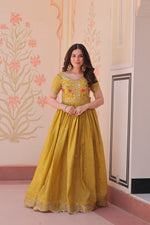 Thumbnail for Prazu Fashion Yellow Gold Crush With Multi Thread Embroidery Gown