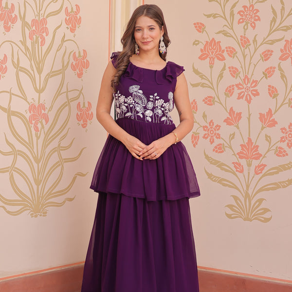 Prazu Fashion Purple Georgette Embroidered Designer Gown - Distacart