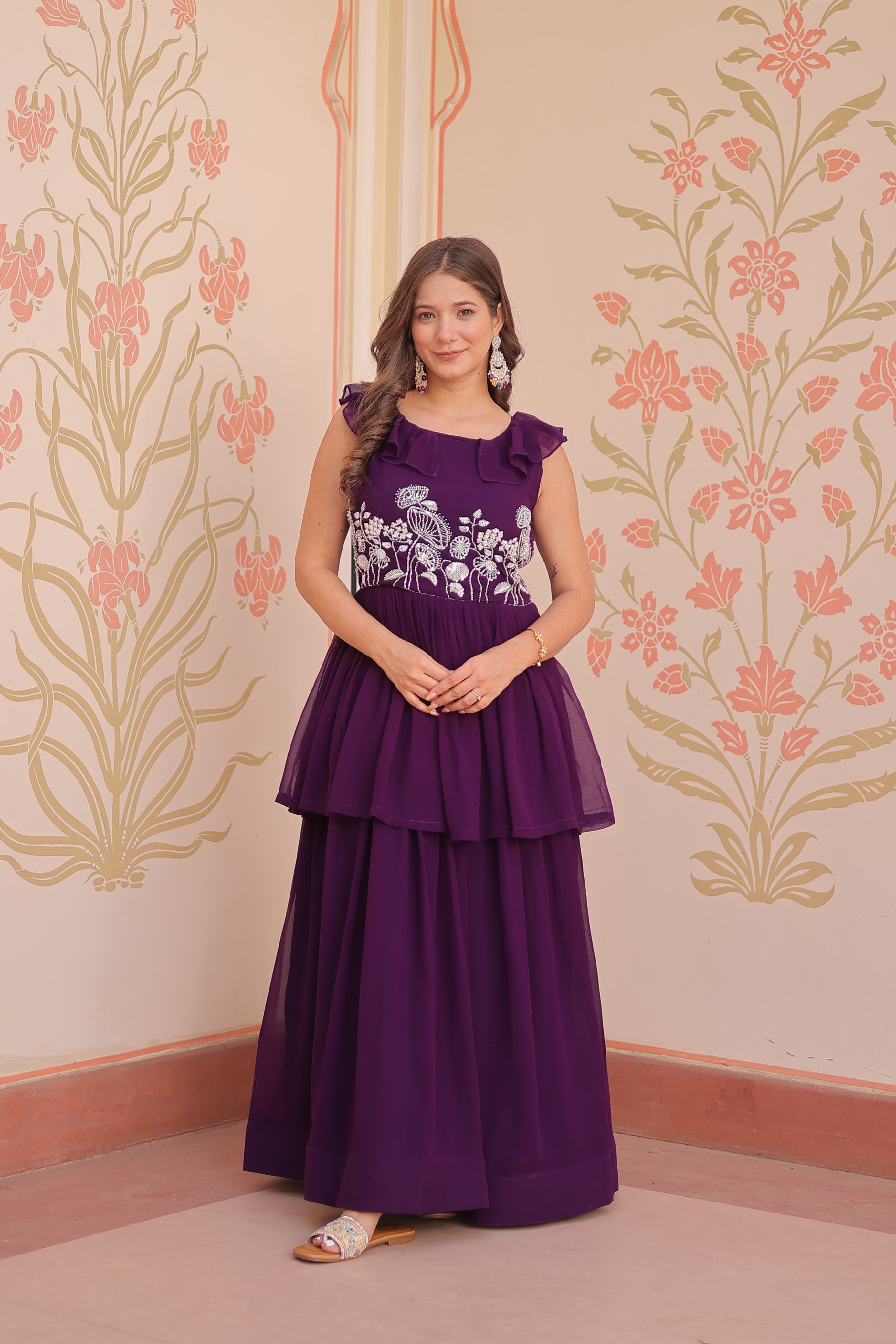Prazu Fashion Purple Georgette Embroidered Designer Gown - Distacart