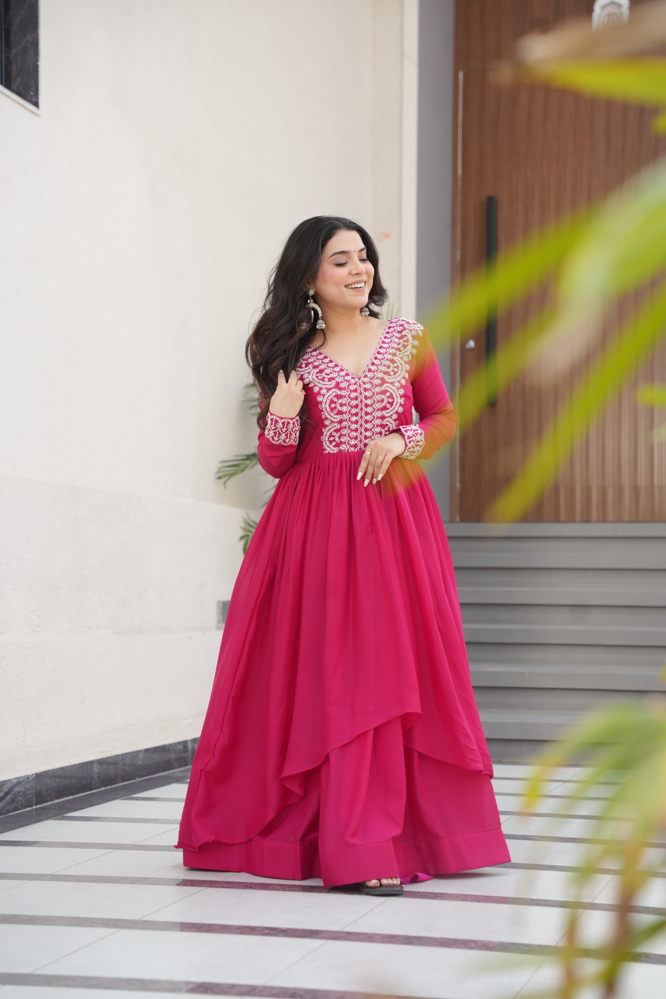 Prazu Fashion Pink Georgette Embroidered Designer Gown