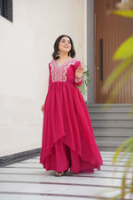 Thumbnail for Prazu Fashion Pink Georgette Embroidered Designer Gown