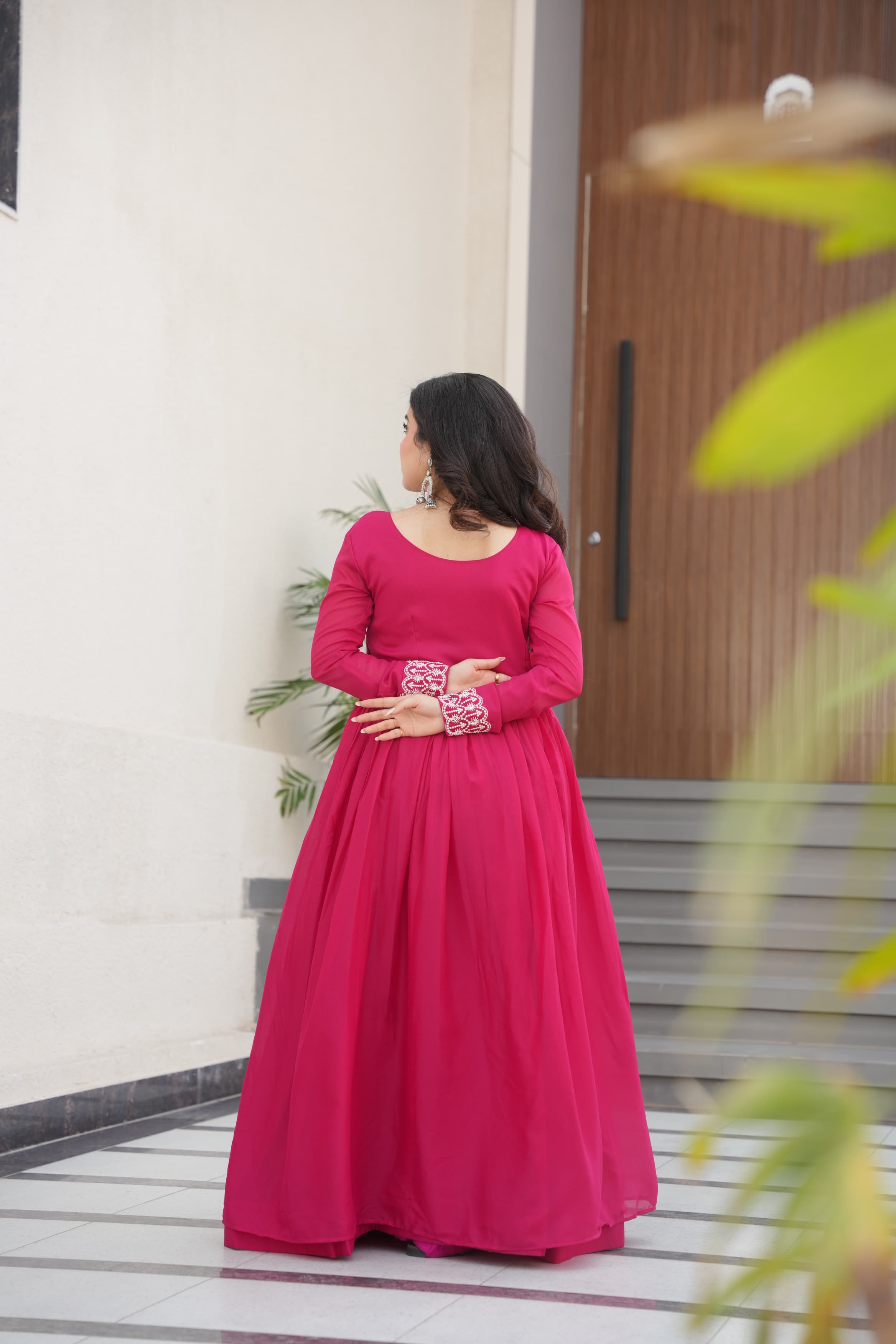 Prazu Fashion Pink Georgette Embroidered Designer Gown