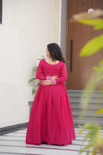 Thumbnail for Prazu Fashion Pink Georgette Embroidered Designer Gown