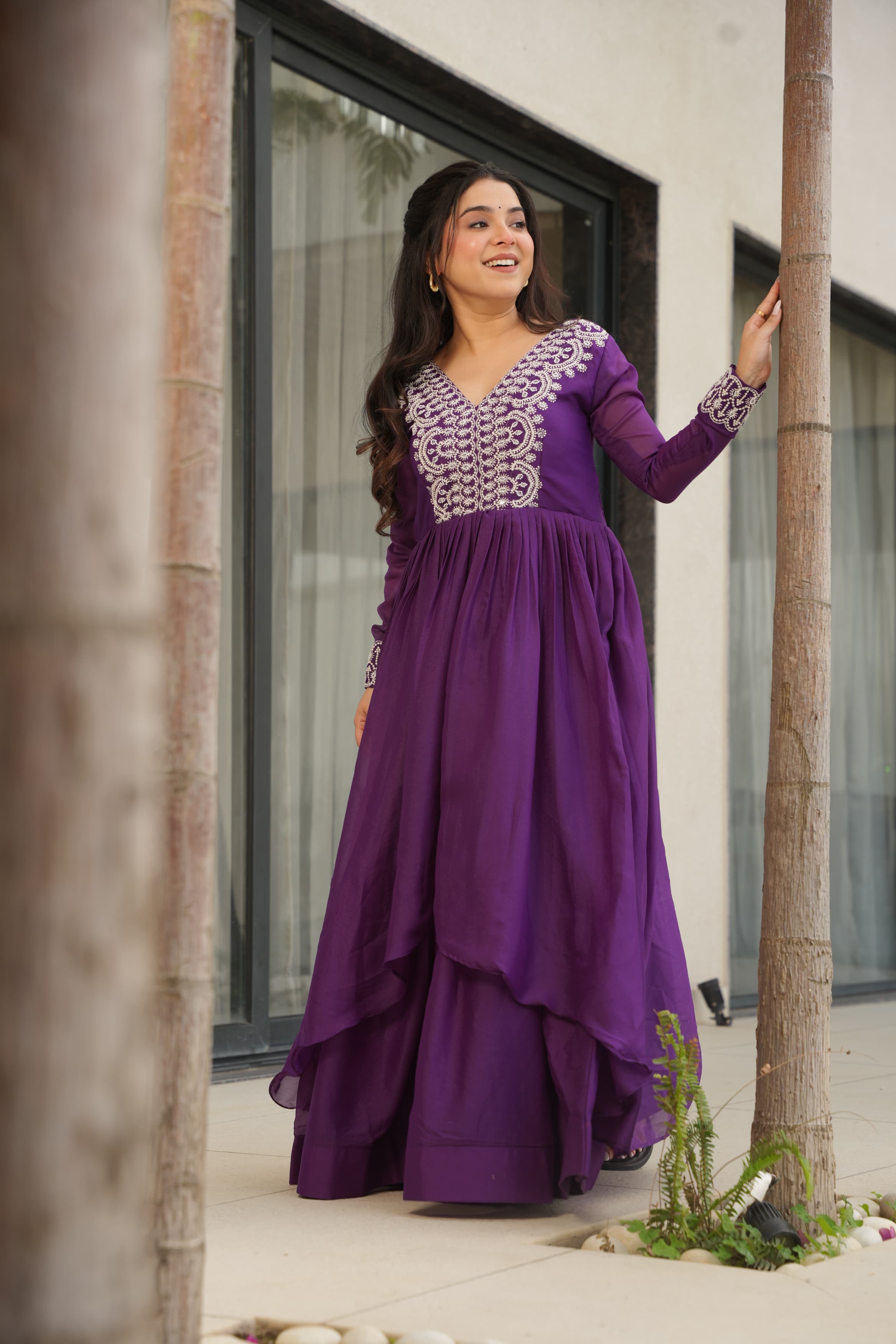 Prazu Fashion Purple Georgette Embroidered Designer Gown