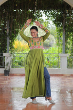 Thumbnail for Prazu Fashion Parrot Reyon Kutchi Gamthi Work Navaratri Gown