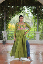 Thumbnail for Prazu Fashion Parrot Reyon Kutchi Gamthi Work Navaratri Gown