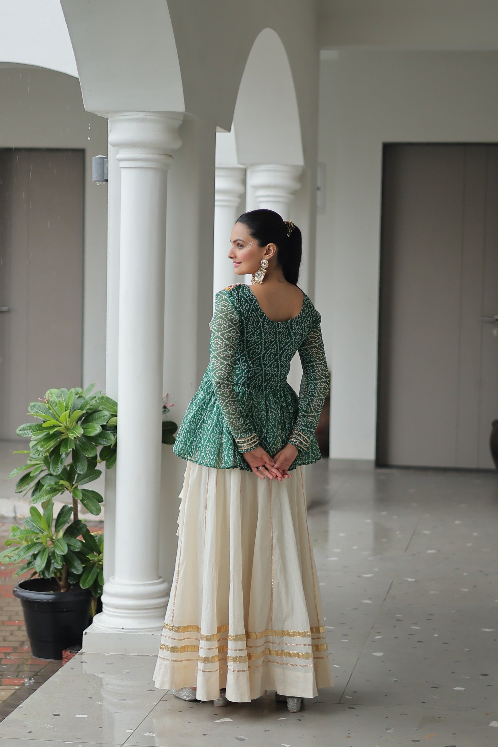 Prazu Fashion Green Bandhani Print Work With Kutchi Gamthi Patchework Navaratri Lehenga