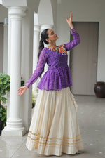 Thumbnail for Prazu Fashion Violet Bandhani Print Work With Kutchi Gamthi Patchework Navaratri Lehenga
