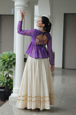 Thumbnail for Prazu Fashion Violet Georgette Bandhani Print With Kutchi Gamthi Patchwork Navratri Lehenga