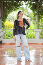 Thumbnail for Prazu Fashion Black Georgette Schiffli Work Kutchi Gamthi Patch Work Navaratri Top