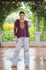 Thumbnail for Prazu Fashion Wine Georgette Schiffli Work Kutchi Gamthi Patch Work Navaratri Top