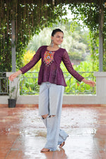 Thumbnail for Prazu Fashion Wine Georgette Schiffli Work Kutchi Gamthi Patch Work Navaratri Top