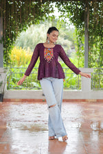 Thumbnail for Prazu Fashion Wine Georgette Schiffli Work Kutchi Gamthi Patch Work Navaratri Top