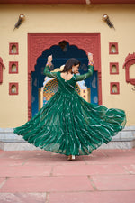 Thumbnail for Prazu Fashion Green Georgette Laheriya Print Kutchi Patch Work Navaratri Gown