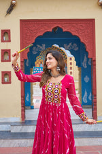 Thumbnail for Prazu Fashion Pink Georgette Laheriya Print Kutchi Patch work Navaratri Gown