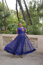 Thumbnail for Prazu Fashion Blue Georgette Bandhani Print With Kutchi Patch work Navaratri Kurti