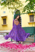 Thumbnail for Prazu Fashion Violet Georgette Bandhani Print With Kutchi Patch work Navaratri Kurti