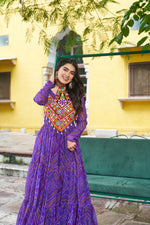 Thumbnail for Prazu Fashion Violet Georgette Bandhani Print With Kutchi Patch work Navaratri Kurti
