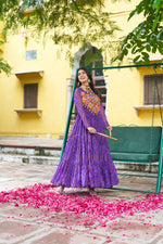 Thumbnail for Prazu Fashion Purple Georgette Bandhani Print With Kutchi Patchwork Navratri Gown
