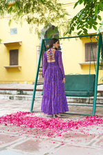Thumbnail for Prazu Fashion Purple Georgette Bandhani Print With Kutchi Patchwork Navratri Gown