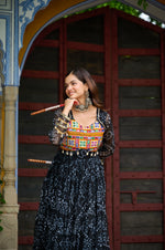 Thumbnail for Prazu Fashion Black Georgette Bandhani Print With Kutchi Patch work Navaratri Gown