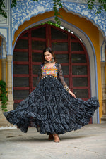 Thumbnail for Prazu Fashion Black Georgette Bandhani Print With Kutchi Patch work Navaratri Gown