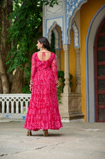 Thumbnail for Prazu Fashion Pink Georgette Bandhani Print With Kutchi Patch work Navaratri Gown