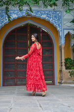 Thumbnail for Prazu Fashion Red Georgette Bandhani Print With Kutchi Patch work Navaratri Gown