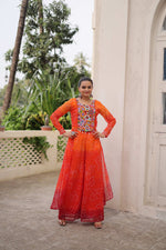 Thumbnail for Prazu Fashion Orange Georgette Bandhani Print Gamthi Patchwork Suit For Navratri