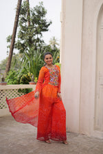 Thumbnail for Prazu Fashion Orange Georgette Bandhani Print Gamthi Patchwork Suit For Navratri